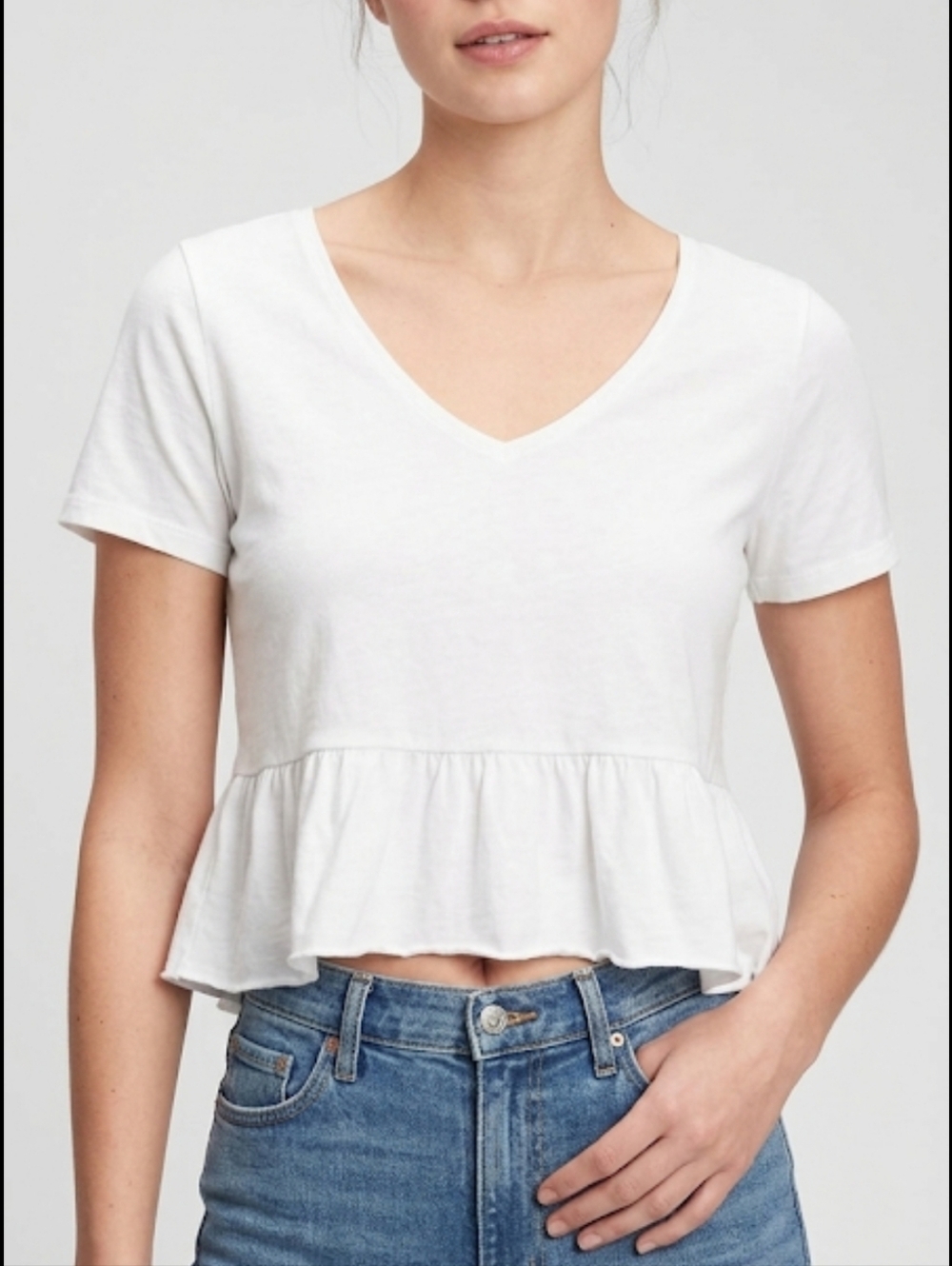 GAP White Peplum V-Neck Crop Top Size XS LIghtweight Casual